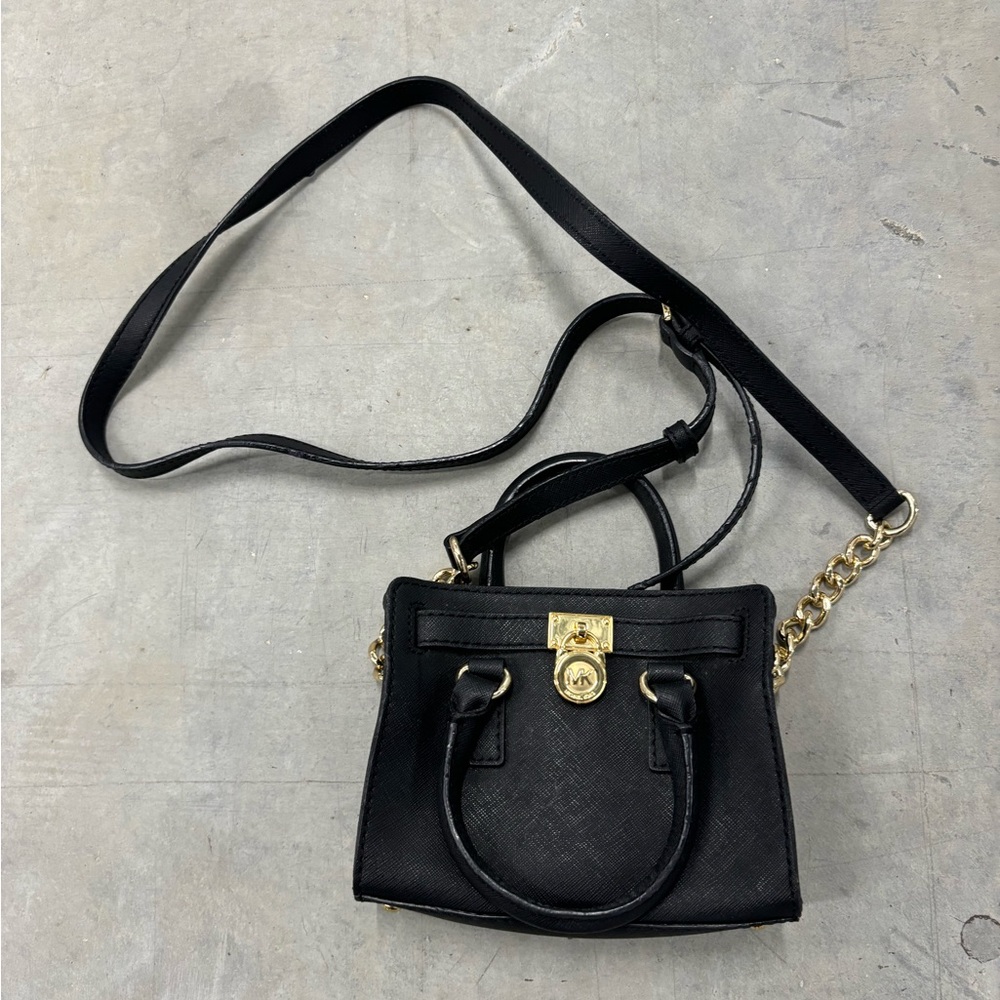 Michael Kors Micro Hamilton Black Leather Crossbody Handbag - Picture 1 of 5